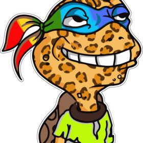 Happy Funny Cute Turtle Superhero In Rainbow Face Mask Vinyl Sticker