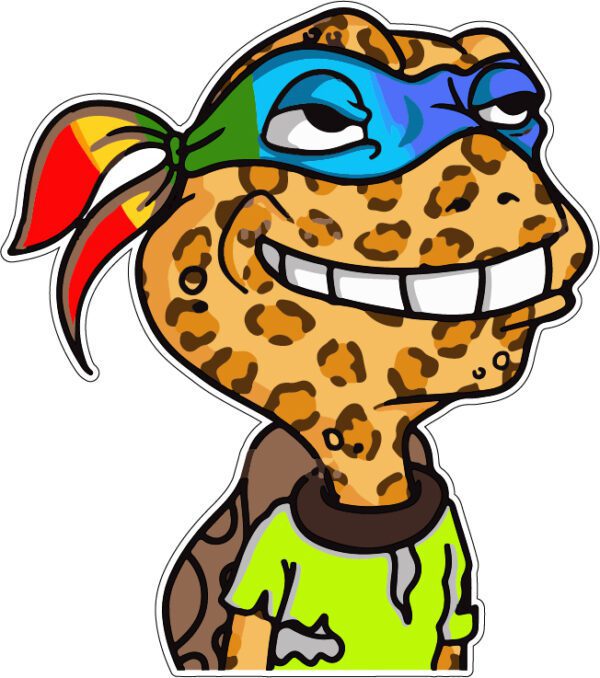 Happy Funny Cute Turtle Superhero In Rainbow Face Mask Vinyl Sticker