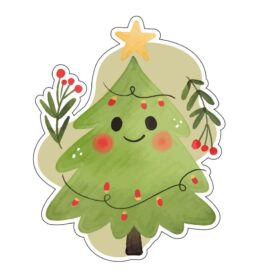 Happy New Year Christmas Tree Cute Cartoon Vinyl Sticker