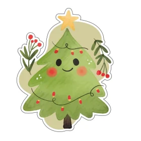 Happy New Year Christmas Tree Cute Cartoon Vinyl Sticker