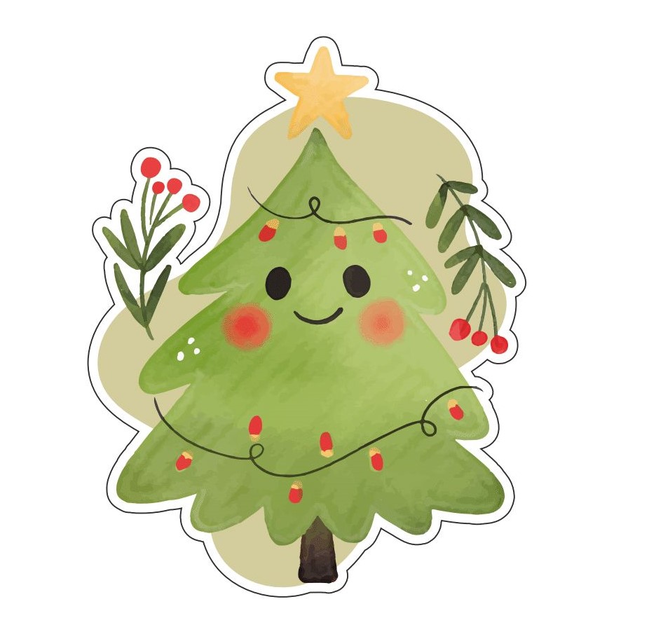 Happy New Year Christmas Tree Cute Cartoon Vinyl Sticker