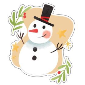 Happy New Year Cute Cartoon Snowman Under Mistletoe Vinyl Sticker