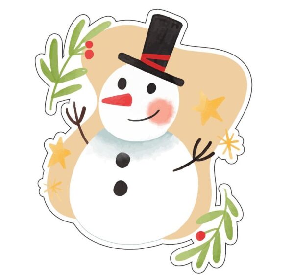 Happy New Year Cute Cartoon Snowman Under Mistletoe Vinyl Sticker