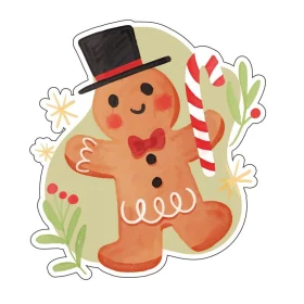 Happy New Year Cute Gingerbread Man Cartoon Vinyl Sticker