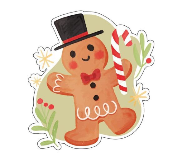 Happy New Year Cute Gingerbread Man Cartoon Vinyl Sticker