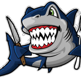 Hungry Ferocious Blue Shark Ready to Attack with Fork And Knife vinyl sticker