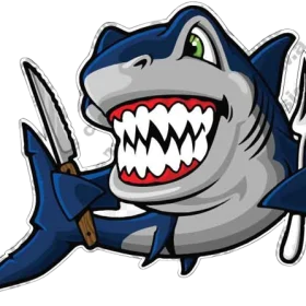 Hungry Ferocious Blue Shark Ready to Attack with Fork And Knife vinyl sticker