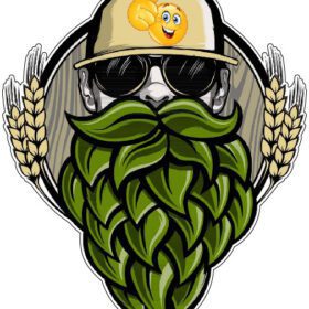 Cool Farmer Logo Green Leaves Beard Man With Sunglasses And Hat Cap Smiley Emoji vinyl sticker