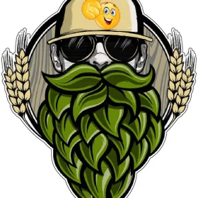 Cool Farmer Logo Green Leaves Beard Man With Sunglasses And Hat Cap Smiley Emoji vinyl sticker