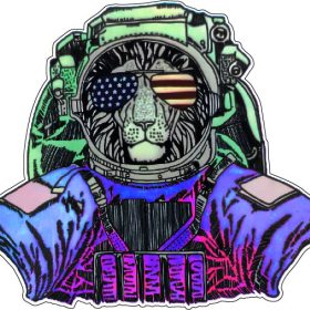 Wild Lion Astronaut I Need More Space Funny Cosmic Animal Meme USA Flag Sunglasses Sci-Fi Galaxy Humor vinyl sticker