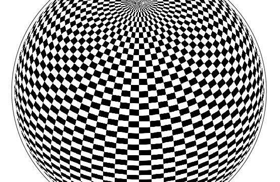 Abstract Optical Illusion Checkered Sphere With Bold Black And White Geometric Pattern Surreal 3D Distortion Mind-Bending Art Design For Modern Aesthetic Minimalist Trippy Decorative vinyl sticker