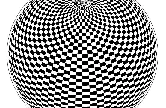 Abstract Optical Illusion Checkered Sphere With Bold Black And White Geometric Pattern Surreal 3D Distortion Mind-Bending Art Design For Modern Aesthetic Minimalist Trippy Decorative vinyl sticker