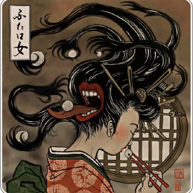Futakuchi Onna Japanese Demon Girl Traditional Yokai Woman Monster Dark Horror Anime Folklore Art vinyl sticker