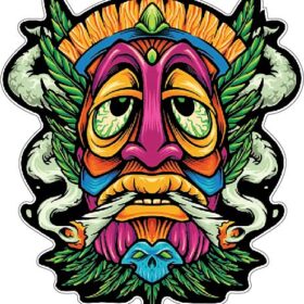 iki Mask Smoking Marijuana Weed Grass Pot Tribal Design Cannabis Culture Stoner Art Psychedelic Relaxation vinyl sticker