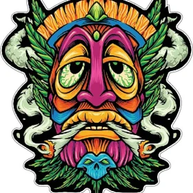 iki Mask Smoking Marijuana Weed Grass Pot Tribal Design Cannabis Culture Stoner Art Psychedelic Relaxation vinyl sticker
