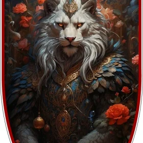 Leonardo Beast Devil Lion With Roses Art Majestic Animal Lord Powerful Guardian Mythical Protector Divine Creature Supernatural Warrior AI Generated Digital Masterpiece vinyl sticker