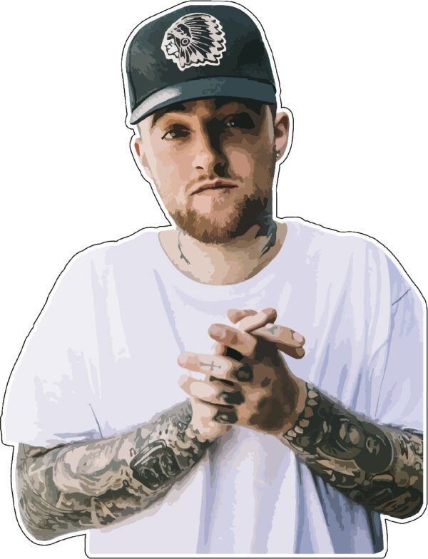 Mac Miller Music Artist Rapper With Arm Tattoos And Hat Vinyl Sticker