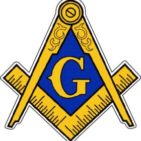 Free Mason G Logo, Square And Compass, Secret Illuminati Society, Classic Blue And Yellow Design, Ancient Geometric Symbol, vinyl sticker, printed vinyl decal