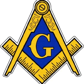 Free Mason G Logo, Square And Compass, Secret Illuminati Society, Classic Blue And Yellow Design, Ancient Geometric Symbol, vinyl sticker, printed vinyl decal