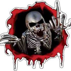 Metal Skeleton Monster Middle Finger vinyl sticker