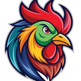 Angry Rooster Logo Colorful Fierce Bird Style Vintage Farm Animal Drawing Retro Vibrant Pop Art Colors Cartoon Hero Design vinyl sticker