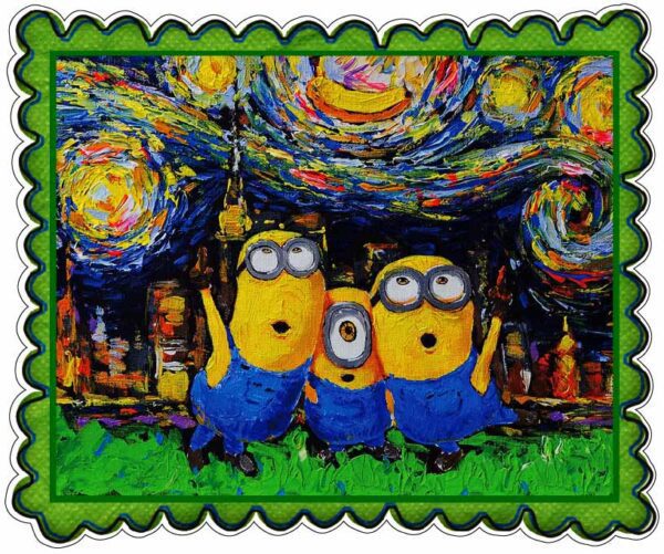 Minions Trio Art Inspired By Vincent Van Gogh Starry Night Vinyl Sticker