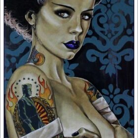 Bride Of Frankenstein Glamorous Sexy Lady Toxic Blue Lipstick Color Tattoo Classic Horror Movie Vintage Art Vinyl Sticker