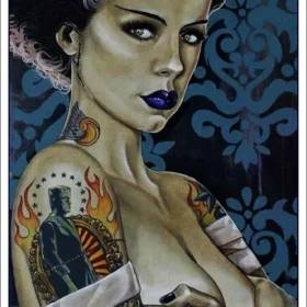 Bride Of Frankenstein Glamorous Sexy Lady Toxic Blue Lipstick Color Tattoo Classic Horror Movie Vintage Art Vinyl Sticker