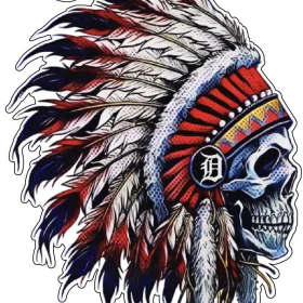 Native American Tribal Chief Skull With Colorful Feather Headset Ancient Tradition Modern Esthetic Art Vinyl Sticker