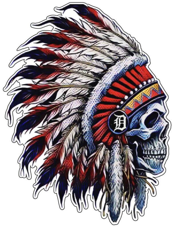 Native American Tribal Chief Skull With Colorful Feather Headset Ancient Tradition Modern Esthetic Art Vinyl Sticker
