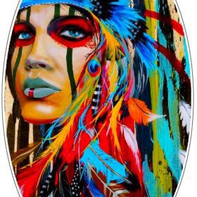 Native Indian Girl Beautiful Colorful Pop Art Painting Traditional Tribal Woman With Feather Headdress Oval Frame Art Vinyl Sticker