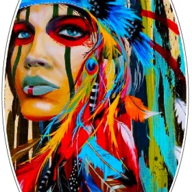 Native Indian Girl Beautiful Colorful Pop Art Painting Traditional Tribal Woman With Feather Headdress Oval Frame Art Vinyl Sticker