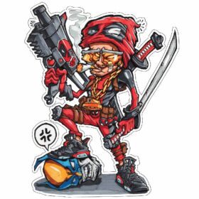 Ninja Deadpool Superhero Caricature Gun vinyl sticker