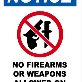 No Firearms Or Weapons Allowed On This Property Notice Sign vinyl sticker / printed decal / label / autocollant / wall poster