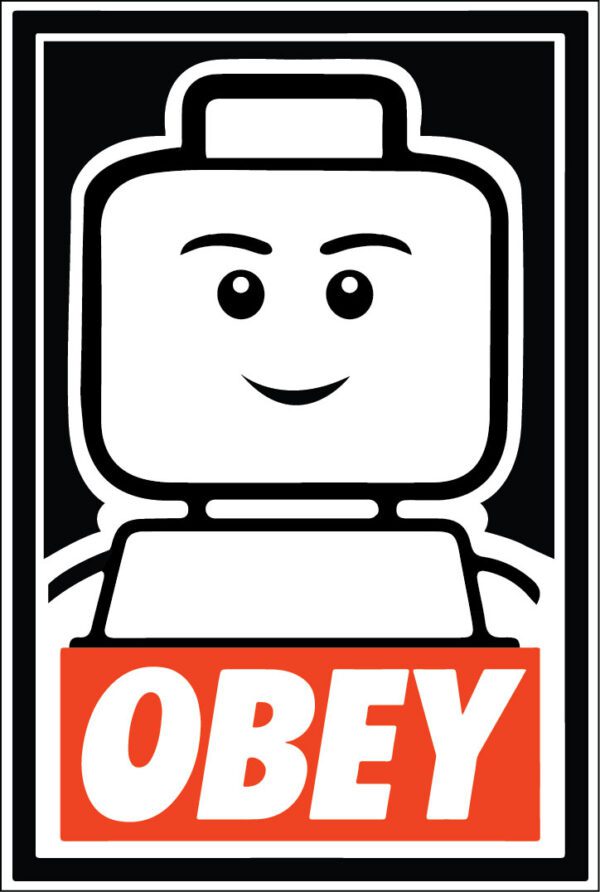 OBEY LEGO Logo They Live Movie Slogan Square Man Head Smiling Face vinyl sticker