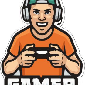 PC Gamer Boy With Joystick Joyful Enthusiast Level Up Your Gaming Setup vinyl sticker