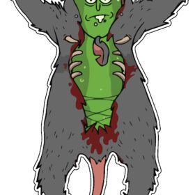 Pickle Rick In Rat Suit Survival Fight Cartoon Vinyl Sticker