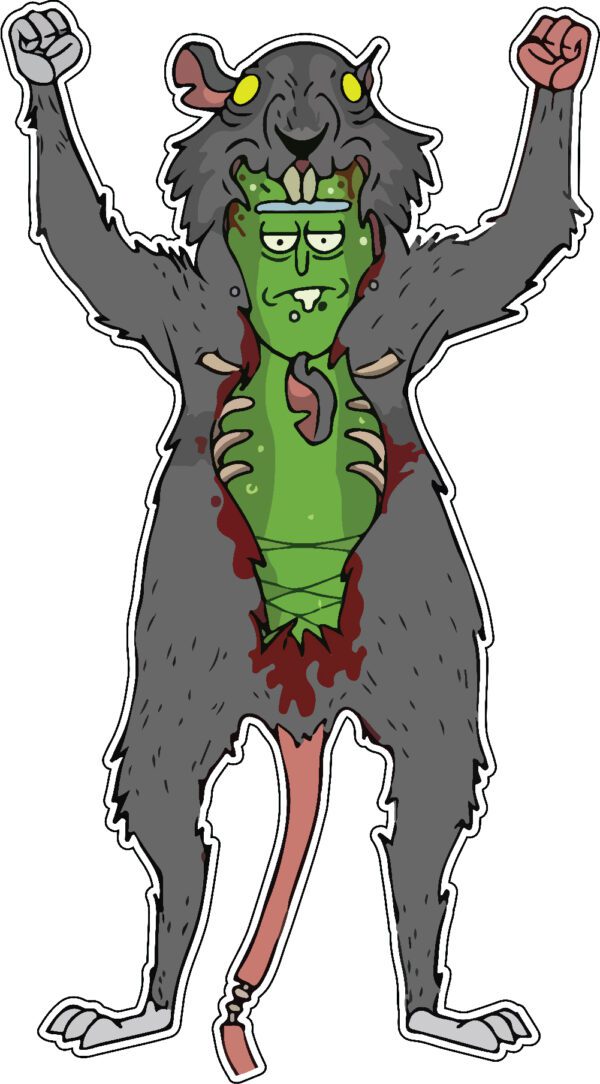 Pickle Rick In Rat Suit Survival Fight Cartoon Vinyl Sticker