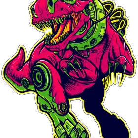 Pink And Green Dinosaur Alien Graffiti vinyl sticker