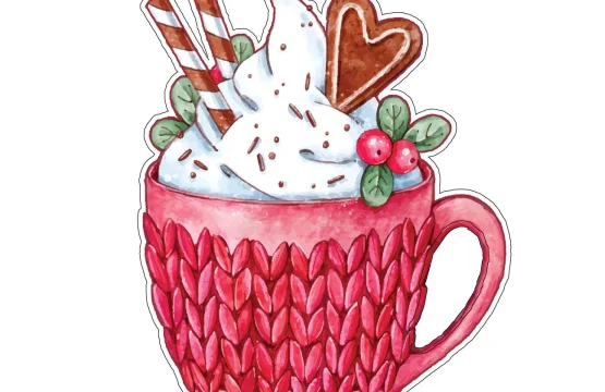 Pink Cozy Mug Of Hot Chocolate Cream Energy Booster Vinyl Sticker