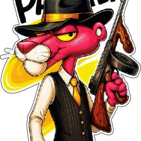Pink Panther Gangster Style Funny Cartoon Mafia Parody Retro Vintage Comic Aesthetic Cool Attitude Classic Animation Pop Culture Humor vinyl sticker