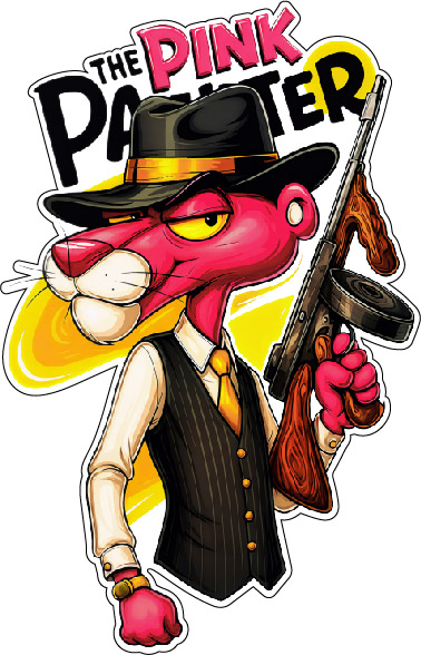 Pink Panther Gangster Style Funny Cartoon Mafia Parody Retro Vintage Comic Aesthetic Cool Attitude Classic Animation Pop Culture Humor vinyl sticker Pink Panther Gangster Style Funny Cartoon Mafia Parody Retro Vintage Comic Aesthetic Cool Attitude Classic Animation Pop Culture Humor vinyl sticker