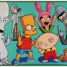 You Are In A Good Middle Finger Company With Bender Futurama Bart Simpson Simpsons Rick And Morty Stewie Griffin Family Guy Roger The Alien And Klaus Heissler American Dad Louise Belcher TV Show Bob's Burgers vinyl sticker
