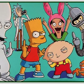 You Are In A Good Middle Finger Company With Bender Futurama Bart Simpson Simpsons Rick And Morty Stewie Griffin Family Guy Roger The Alien And Klaus Heissler American Dad Louise Belcher TV Show Bob's Burgers vinyl sticker