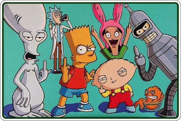 You Are In A Good Middle Finger Company With Bender Futurama Bart Simpson Simpsons Rick And Morty Stewie Griffin Family Guy Roger The Alien And Klaus Heissler American Dad Louise Belcher TV Show Bob's Burgers vinyl sticker