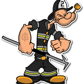 Popeye Firefighter Engine Man vinyl sticker