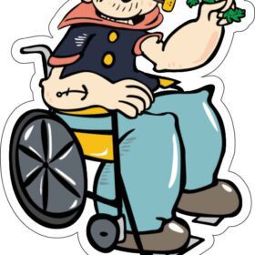 Popeye The Sailor Man Since 1919 And Still Fresh And Alive Emblem Vegetarian Symbol Old Comic Spinach Lover In Wheelchair Vinyl Sticker