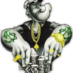 Popeye the Sailor Gambler Setting Sail for High-Stakes Adventures Money Instead Of Spinach vinyl sticker
