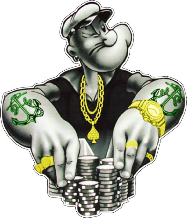 Popeye the Sailor Gambler Setting Sail for High-Stakes Adventures Money Instead Of Spinach vinyl sticker