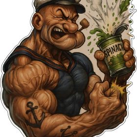 Popeye the Sailor Man Spinach Power Cartoon Strongman Vintage Comic Retro Muscle Hero Funny Classic Animation Navy Anchor Old School Tough Guy Graphic Vinyl Sticker